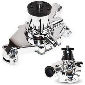 A-Team Performance - 6-Blade Aluminum 5/8" High Volume Short Water Pump - Compatible with Small Block Chevrolet 265 267 283 302 305 307 327 350 400 Chrome
