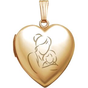 PicturesOnGold.com Solid 14K Yellow Gold Mom and Daughter Locket 3/4 Inch X 3/4 Inch in Solid 14K Yellow Gold