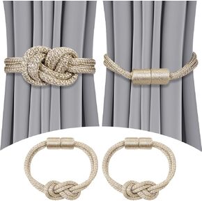 Queekay 4 Pcs Magnetic Curtain Tiebacks 2 Style, Elegant Decorative Tie Backs Terse Style Drape Tie Backs Hand Weave Rope Knot Curtain Holdbacks for Home Outdoor (Silver Gray)