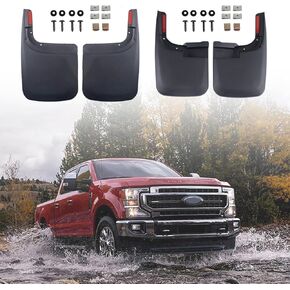 Mud Flaps Splash Guards for Ford F-250 F-350 2017-2024 (w/Single Rear Wheels & w/o OEM Fender Flares) All Weather Mudflaps Mud Guard for Trucks Front Rear Set 4pc / No Need to Drill Holes