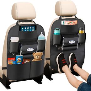 Backseat Car Organizer, 2 Pack Kick Mats Back of Seat Protectors bag with Touch Screen, Waterproof Seatback Covers for Kids, Multifunctional Universal Automotive Storage Pockets, Travel Accessories