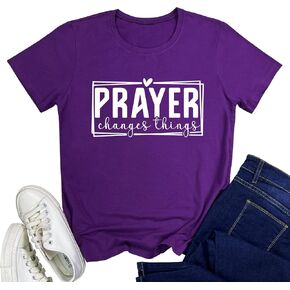 Lookface Women Crewneck Prayer Graphic Soft Thirtts Thirts