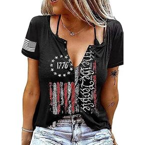 نحن الناس 1776 T Shirt Flag American Flag Tops Tops for Women 4th of July Ring Hole Hole Short Sexy V-Neck Tshirt