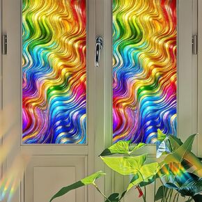 Iridescent Mosaic Stained Glass Window Film Colorful Window Privacy Film Stained Decals Static Cling Sun Blocking Decor for Home Office Windows Doors Glass Partitions 17.7x39.3 inch