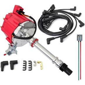 GM08 Performance HEI Distributor &Wire Kit including 65K Coil Compatible with Chevy 305 454 Chevrolet C10 P10 K10 GMC SBC BBC Oldsmobile Pontiac 262 267 307 327 350 4.3L 5.0L 5.7L 6.6L 7.4L