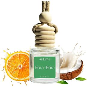 Bora-Bora Car Air Freshener, Tropical Essential Oil Diffuser, Hanging Freshener for Car, Home, and Office, Long Lasting Coconut aroma, Natural Scent Diffuser, Made in USA