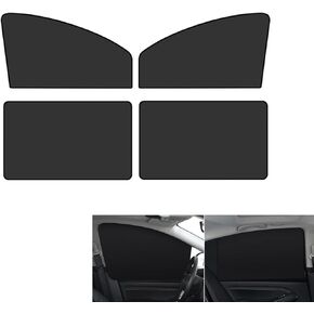 Car Window Shades with Magnets, Black Vinyl Cloth Sunshade Cloth Heat Insulation Sunscreen Full Shade Front Rear Side Window Glass Sunshade Mesh, Summer Essentials Accessory, for Most Cars (Black)