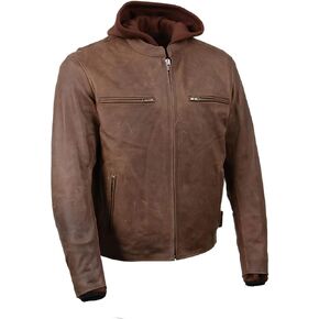 Milwaukee Leather MLM1518 Men's 'Scoundrel' Vintage Crazy Horse Brown Leather Jacket w/Removable Hoodie