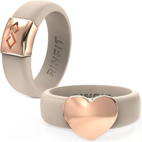 Rinfit Women Silicone Wedding Band - Silicone Rings for Her - MetalInfinity & Heart - Nude/Metal Rose Gold - Size 10