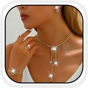 CLOACE Gold Long Choker Necklace Set Punk Cuban Y-Necklaces and Bracelet Fashion Chain Jewelry Accessories for Women