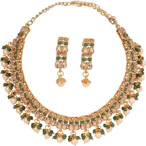 Touchstone Indian Bollywood Traditional Craftsmanship Kundan Designer Jewelry Wedding Necklace Set in Antique Gold Tone for Women.