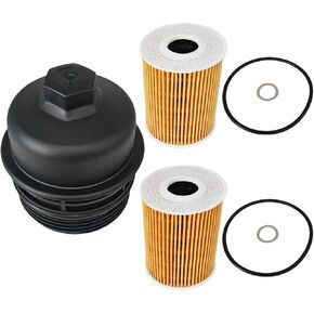 Engine Oil Filter Housing Cover Cap Assembly & 2 Pack Oil Filters Fit for Genesis G80 Hyundai Genesis Palisade Kia Cadenza Sedona Sorento Telluride, Replace 263503C701 263203CKB0