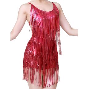 IBAKOM Women Fringe Latin Dance Dress Sexy Lace Up Back Sparkly Sequin Tassel Jumpsuit Teen Metllic Ballroom Dance Romper