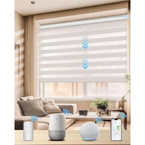 Motorized Zebra Blinds for Windows Shades, Smart Windows Blinds with Remote Control, Compatible with Alexa and Privacy Light Filtering, White, 22" W x 72" H
