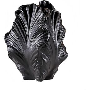 Ocean-Theme Black Matte Ceramic vase, 8.6 ×5.7×5.3 inches，coasta Shell-Shaped vase，Centerpieces for Spaces Such as Tables, Shelves and fireplaces，Suitable for Various Decoration Styles (Black)