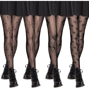 Zhanmai 4 Pair Heart Fishnet Tights for Women Lace Patterned Pantyhose