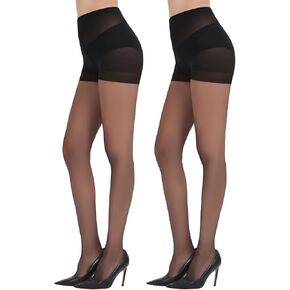 Citystl Black Sheer Tights for Women - 20D Control Top Pantyhose with Reinforced Toes, High Elasticity, and Supple Feel