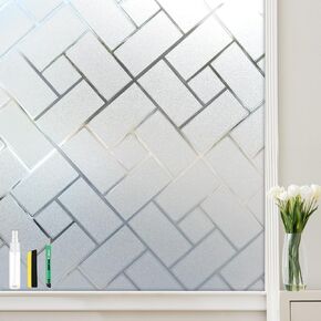 Window Privacy Film, Frosted Glass Static Cling with No-Adhesive Tile Shape Window Cover, Vinyl Stickers for Home Office Glass Sticker Decoration, 17.5 x 78.7 inches