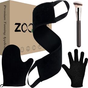 Self Tanning Mitt Applicator Kit, Includes Velvety Self Tanner Mitt, Back Tanning Applicator, Exfoliating Glove, Angled Self Tanner Brush for Sunless Tan Lotion Mousse Gel (Black, 4 Pack) in Saudi Arabia