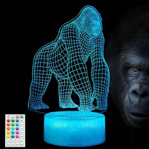 Gorilla Night Light ، Gorilla Gifts ، Ape 3D Illusion Night Light ، 16 لونًا تغييرًا ، تحكمًا عن بُعد مع مؤقت ، هدايا قرد الديكور في غرفة الأطفال