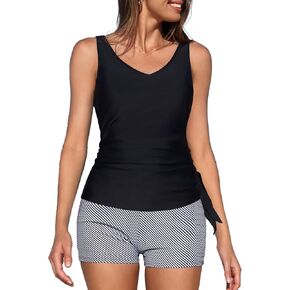 صيف Mae Womens Tankini Swimsuits Side Tie 2025 قطعتين للاستحمام بدلات البطن التحكم في خزان السباحة مع الجيوب السروال الجيوب
