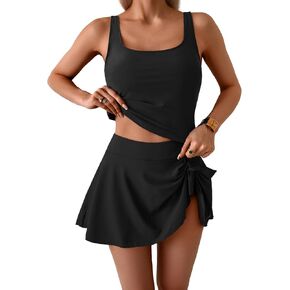 Eomenie Tankini Swinsuit for Women Tummy Control Two Piece Bathing Suit High Waisted Tank Top with Swim Skirt