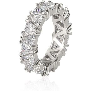 925 Sterling Silver Plated Cubic Zirconia Wedding Ring CZ Stacking Eternity Band for Women
