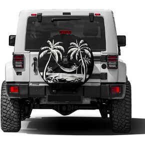 Delerain Spare Tire Cover with Backup Camera Hole Beach Life Palm Trees Wheel Covers Waterproof Dust-Proof UV Sun Universal Fit for RV Trailer RV SUV Truck (18 Inch for Diameter 32"-34")