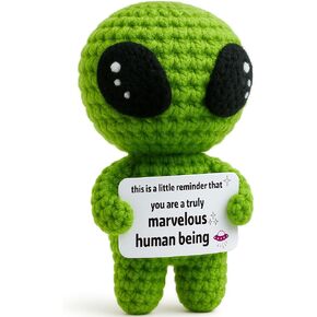 MAMAGIFTREE Positive Alien Crochet Plush – Handmade with Encouraging Card – Uplifting Gift for Friends, Coworkers, Teachers, Teens, and Sci-Fi Lovers – Birthday, Christmas, Graduation, Thank You