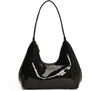 Shoulder Bag for Women - Burgundy Y2k Handbag, Trendy Patent Leather Shoulder Purse, Wine Red Tote