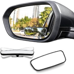 2PCS Framed Rectangular Blind Spot Mirror, HD Glass and ABS Housing Convex Wide Angle Rearview Mirror with Adjustable Stick, Universal Fit for Most Vehicles (3.7" x 1.4")
