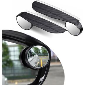 Pack-2 Car Rearview Mirror Rain Eyebrow, 2-in-1 Blind Spot Mirror, Universal Automobile Auxiliary Mirror, for Most Cars, Trucks and Vans (Carbon Fiber Black)