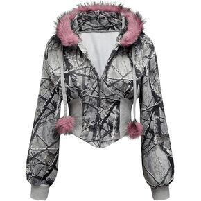 Verdusa Women's Zip Up Drawstring Hooded Jacket Faux Fur Asymmetrical Hoodie Sweatshirt