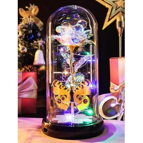 Mothers Day Rose Gifts for Mom, Galaxy Glass Rose Forever Eternal Crystal Flower Light Up Rose in Glass Dome with Butterfly Mother’s Day Birthday Gifts for Women Mom Wife Grandma Daughter Colorful