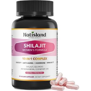 Shilajit for Women, Pure Himalayan Shilajit with Ashwagandha, Sea Moss, Coenzyme Q10, Energy & Immune Support, Anti-Aging & Wellness Support, Vegan, 90 Count, Natural Trace Minerals & Fulvic Acid