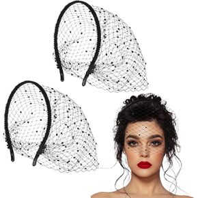 2 Pcs Black Veils for Women Funeral Headpiece,Mourning Veil for Women Tea Party Church Costume