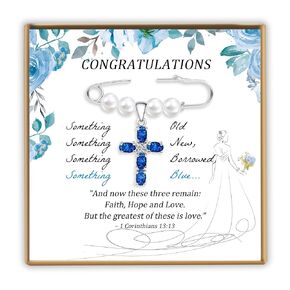 Something Blue Gift for Bride, Blue Heart Charm Bridal Shower Gifts from Mom Sister Friend, Meaningful Blue Bridal Bouquet Charm with Wedding Card as Wedding Gifts Bride accessories