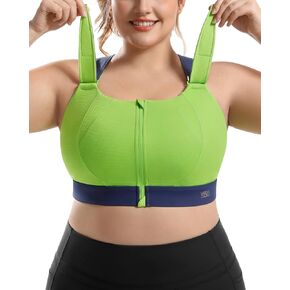 High Impact Sports Bras Non Pads Zip Front Adjustable Racerback Bra for Large Bust Women Workout Running