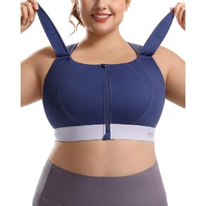 High Impact Sports Bras Non Pads Zip Front Adjustable Racerback Bra for Large Bust Women Workout Running in Kuwait