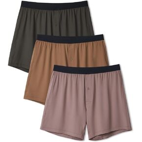 DAVID ARCHY Men's Light Sports Boxer Shorts Underwear Breathable and Cool Boxers with Button Fly 3 or 5 Pack