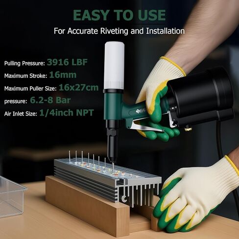 JiGiU Pneumatic Tool Air Riveter 3916LBF Pulling Pneumatic Rivet Gun Heavy-Duty Air Pop Riveter 3/32", 1/8", 5/32", 3/16" and 1/4" Capacity for Automotive, Construction, Manufacturing Industries in Kuwait