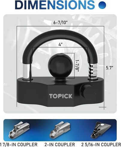 Heavy-Duty Trailer Coupler Lock with PVC-Coated U-Bolt, Universal Fit for 1-7/8", 2", 2-5/16" Hitch Couplers, Anti-Theft Security for RV, Boat, Utility Trailers, Grey in Kuwait