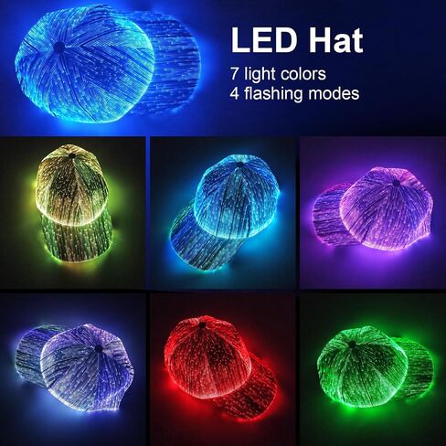 روكونلا قبعة من الالياف البصرية باضاءة LED مع 7 الوان مضيئة متوهجة اي دي سي، قبعات بيسبول قابلة للشحن بمنفذ USB حتى الحفلات والكريسماس والعطلات والمناسبات in Saudi Arabia