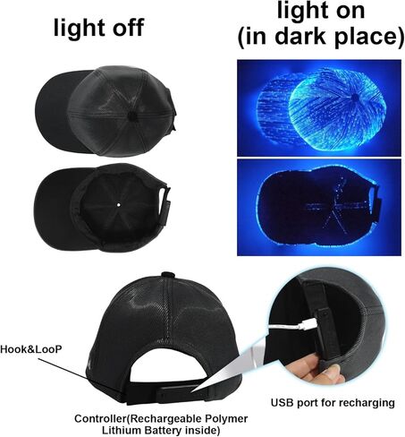 روكونلا قبعة من الالياف البصرية باضاءة LED مع 7 الوان مضيئة متوهجة اي دي سي، قبعات بيسبول قابلة للشحن بمنفذ USB حتى الحفلات والكريسماس والعطلات والمناسبات in Saudi Arabia
