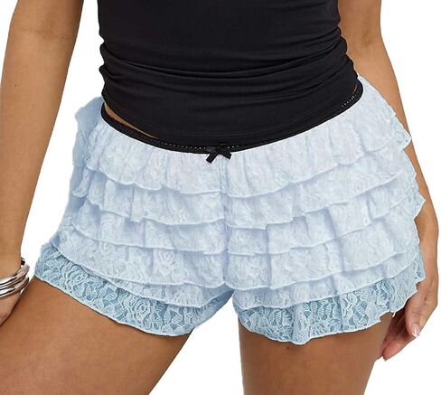 Faretumiya Women Mesh Lace Bloomer Shorts Y2k Layered Ruffle Frilly Booty Shorts Fairy Bow Sexy Boy Shorts Panties in Saudi Arabia