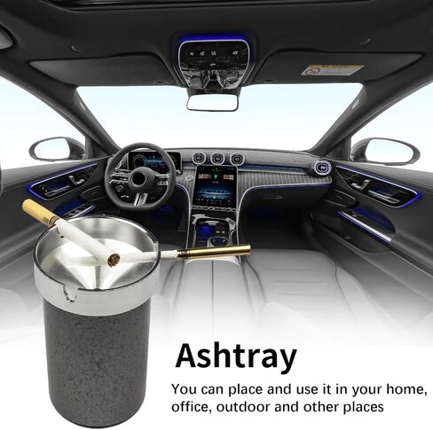 Aluminum Car Ashtray Smellproof for Cup Holder,Portable Auto Ashtray Smokeless Car Accessories for Home Office (Black) in Saudi Arabia