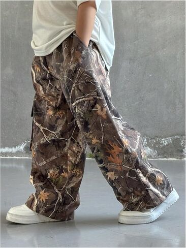 GORGLITTER Boy's Camo Print Baggy Cargo Pants Flap Pocket Wide Leg Track Pants in Saudi Arabia