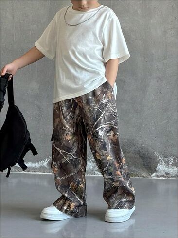 GORGLITTER Boy's Camo Print Baggy Cargo Pants Flap Pocket Wide Leg Track Pants in Saudi Arabia