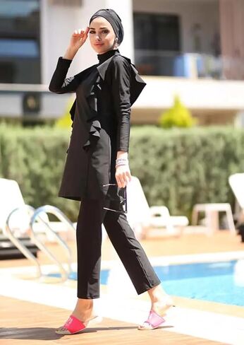 Modest Muslim Swimwear Women Islamic Black Swimsuit Full Cover Hijab Burkini Rash Guard Set Long Sleeve Bathing Suit in Saudi Arabia