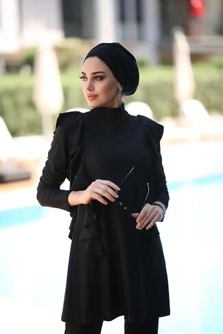 Modest Muslim Swimwear Women Islamic Black Swimsuit Full Cover Hijab Burkini Rash Guard Set Long Sleeve Bathing Suit in Saudi Arabia